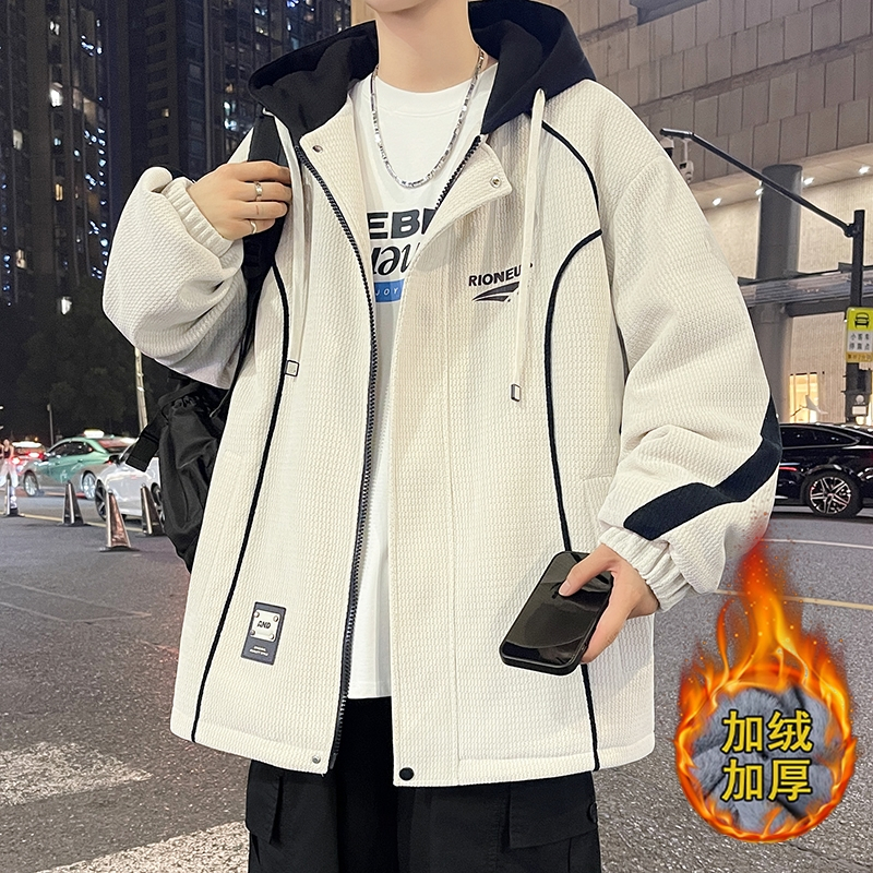 秋冬款加绒加厚外套男青少年羽绒服潮流帅气初高中学生大童棒球服