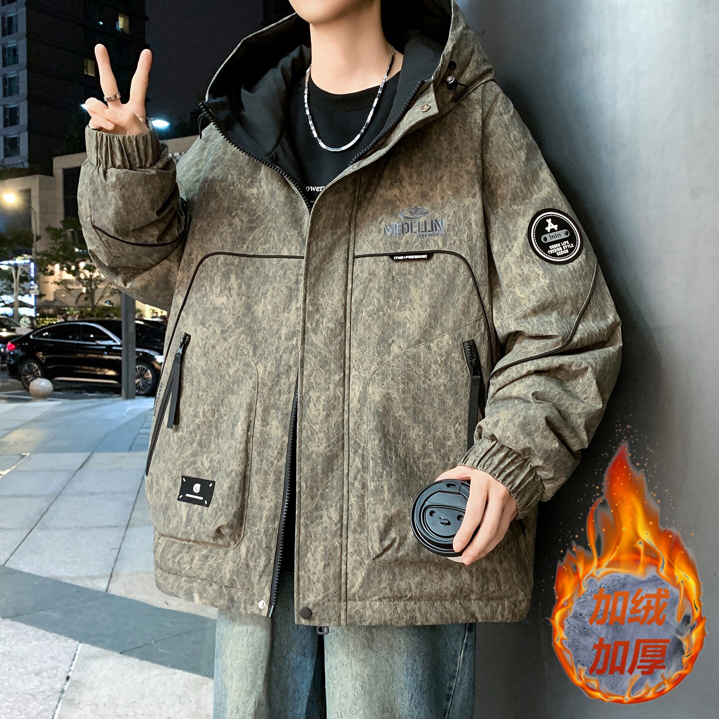 冬季新款青少年加绒外套初高中学生帅气羽绒服男孩大童冬装冲锋衣