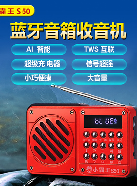 小霸王S50老人专用收音机播放一体机2023新款AI声控TWS互联播放器