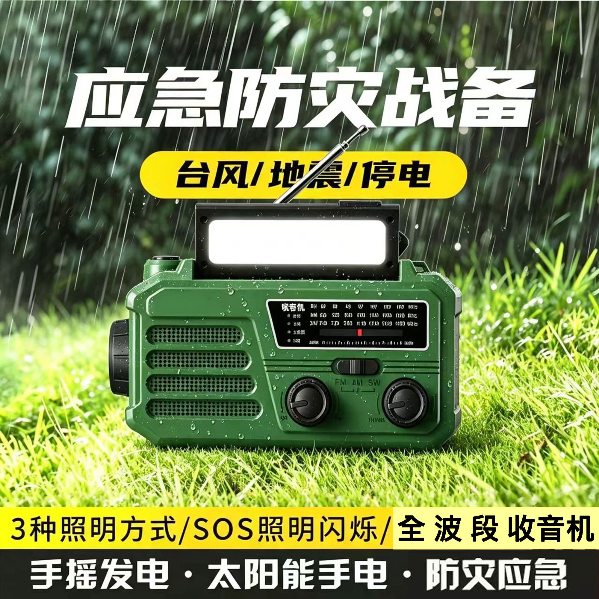 便携式手摇发电收音机太阳能应急防灾收音机台风地震停电备用