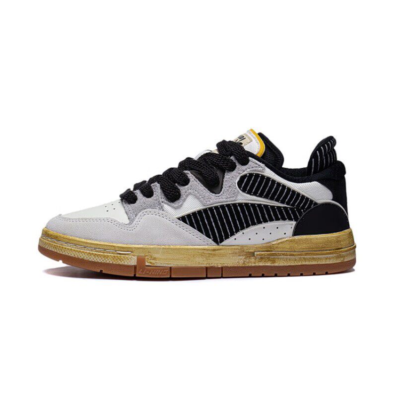 李宁春季滑板系列滑板鞋圆头系带耐磨时尚休闲低帮鞋女款AECT018