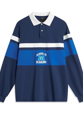 李宁长袖男新款怪兽大学联名时尚百搭列男子上衣POLO衫APLU145