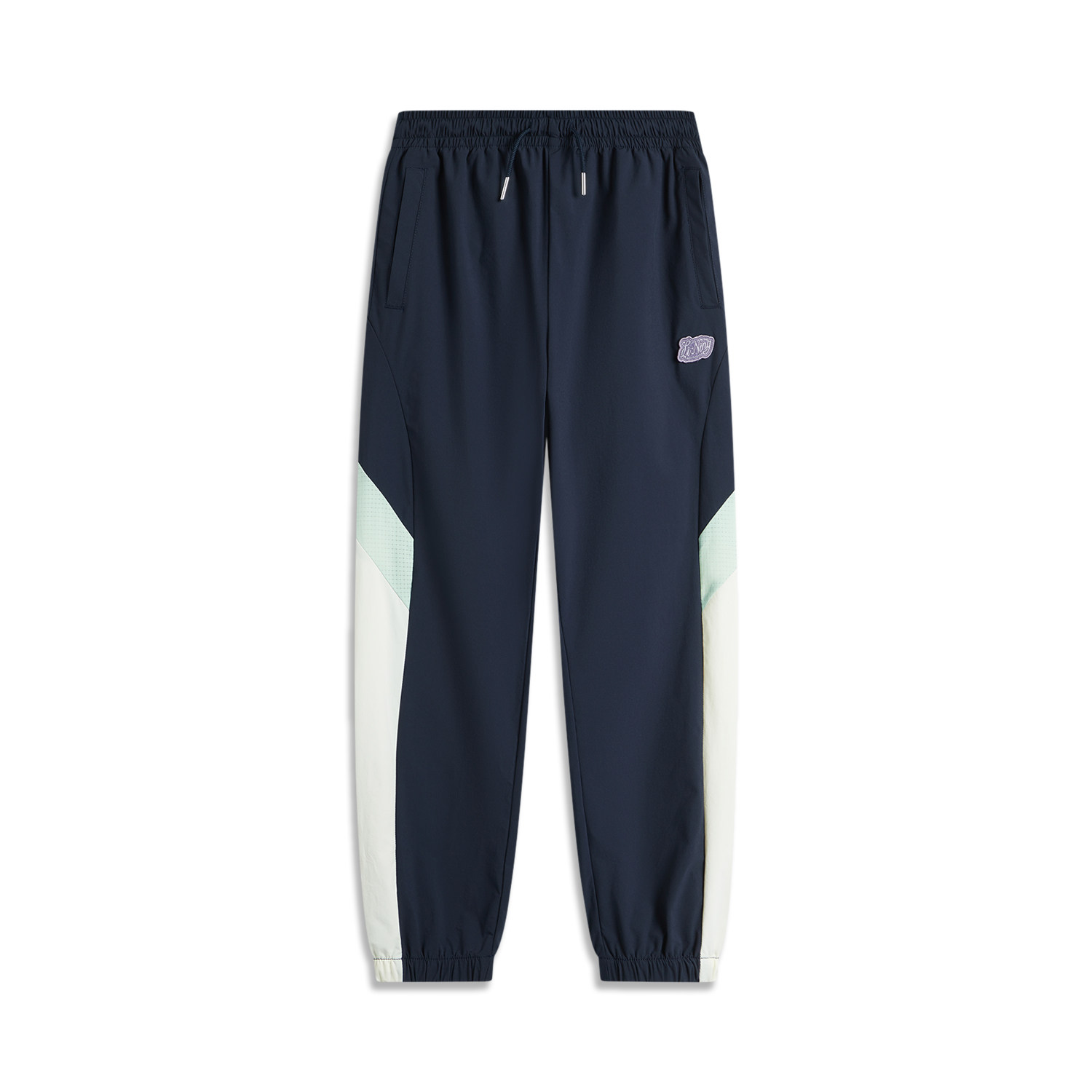 李宁运动生活系列女大童户外时尚拼色宽松运动束脚长裤YYKU026