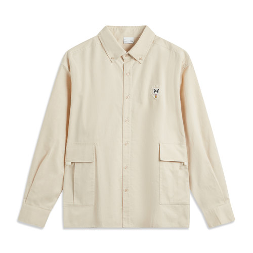 中国李宁休闲衬衫2024新款时尚潮流系列男子宽松翻领外套ASHU547