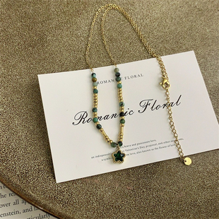复古太阳绿松石项链高级感轻奢风小众设计锁骨链个性 颈链时尚