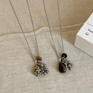设计感葡萄串天然石钛钢项链女复古小众轻奢时尚 百搭颈链锁骨链