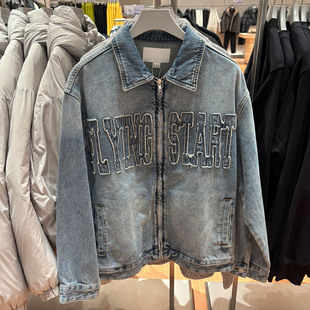 2026春秋男装新款美式复古风字母印花牛仔外套男宽松百搭潮流夹克