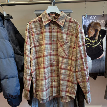 WLJZWFJTUR 2025冬季新款男装时尚休闲格纹宽松长袖衬衫UMF250095