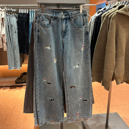 WLJZWFJTUR2025秋新款男装时尚刺绣百搭宽松直筒牛仔裤UUV850026