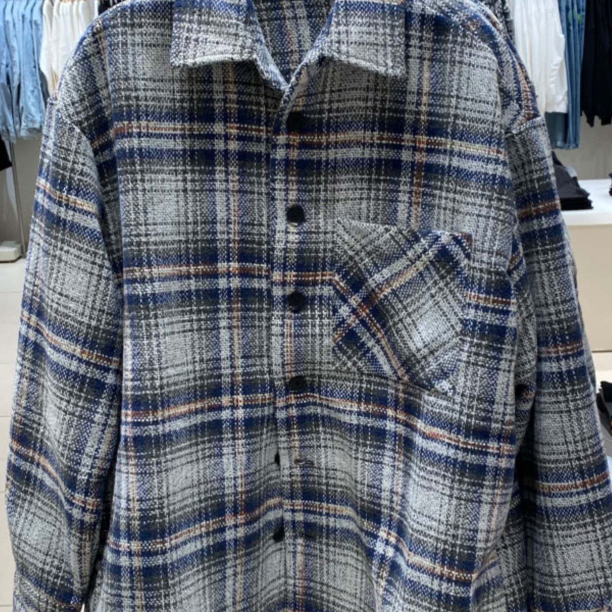 男装春秋衬衫格子毛呢夹克外套