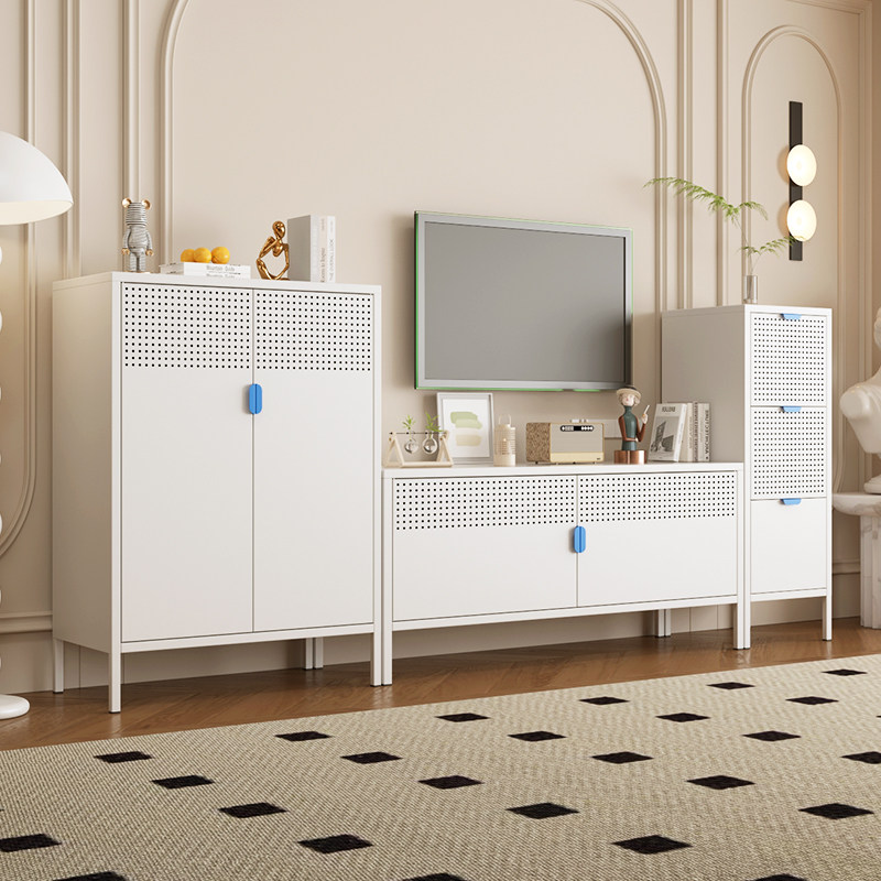 新中式铁艺电视柜客厅家用收纳储物柜一体新中式茶几边柜高级感