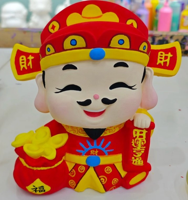 财神爷石膏娃娃涂色白坯手工diy彩绘存钱罐儿童玩具摆件