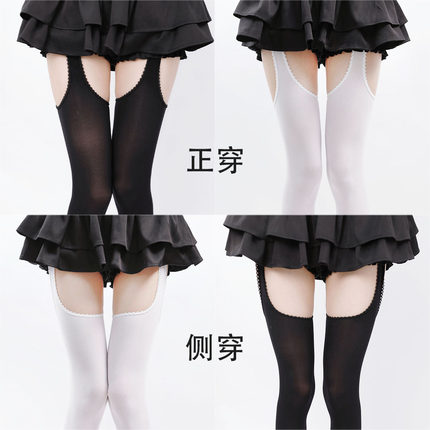 y2k辣妹黑色一体式吊带袜洛丽塔白色纯欲连裤袜夏季天鹅绒过膝袜