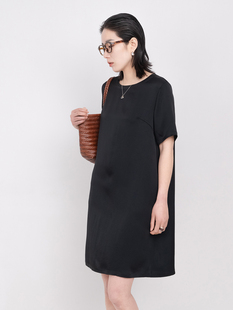 「清仓」重磅进口三醋酸A字连衣裙女夏中长款赫本小黑裙宽松显瘦