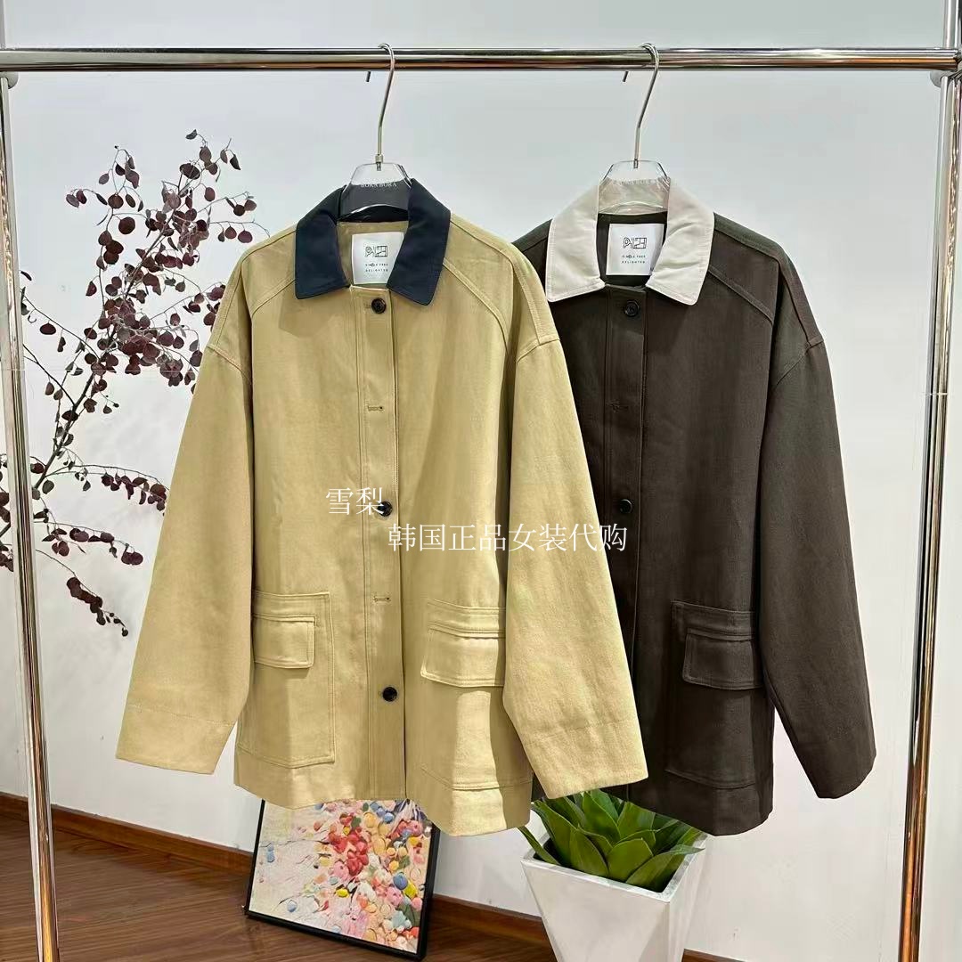 现货 PH23正品女装代购2025秋季新款拼色翻领单排扣口袋风衣外套