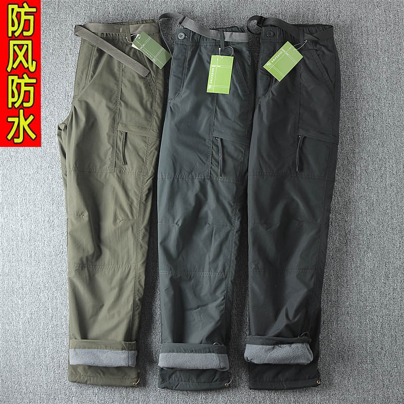出口德国,防风防水户外加绒厚工装裤宽松冬季休闲裤多袋软壳裤男