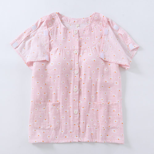 开胸手术后衣服袖子开口带胸垫上衣短袖女picc置管专用纯棉睡衣