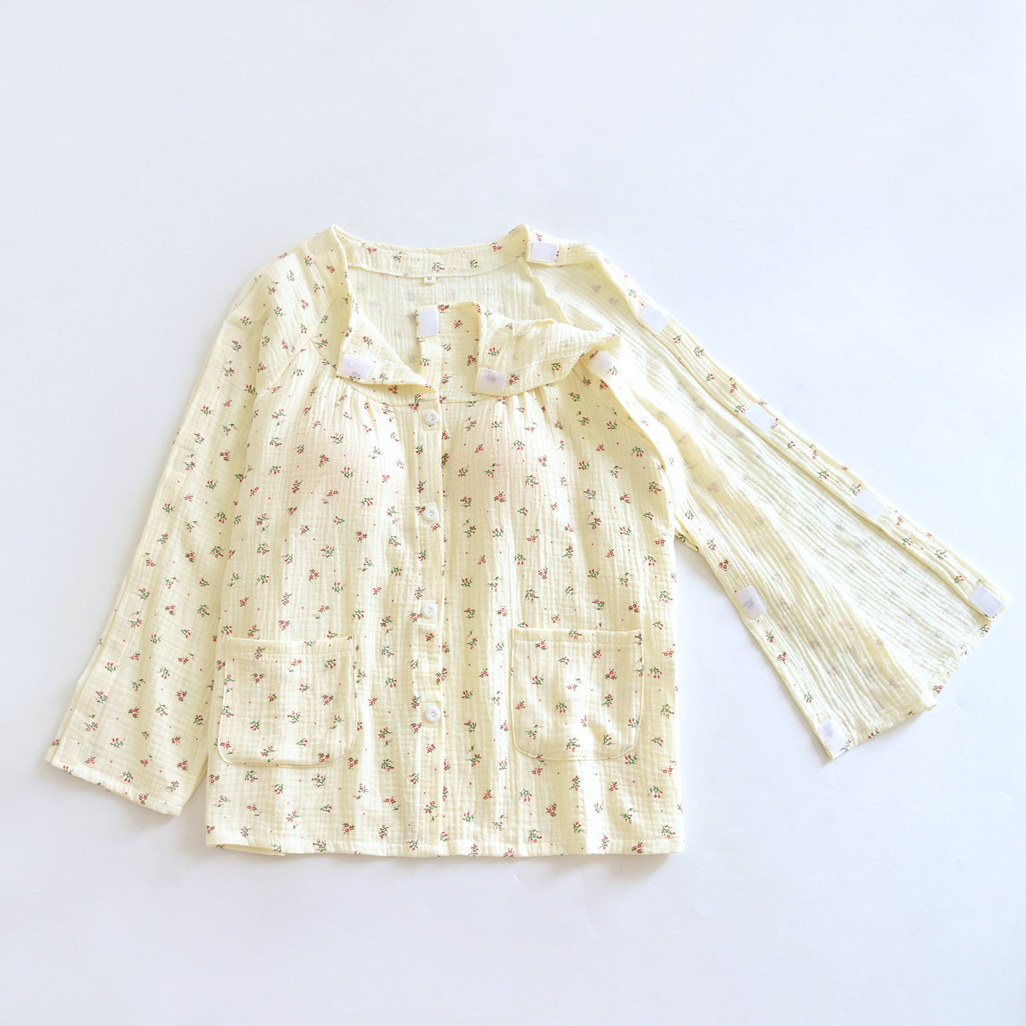开胸术后衣服带胸垫睡衣纯棉女放化疗专用上衣袖子粘扣病号服春夏