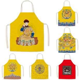 中国风厨房围裙无袖防水防油防污男女故宫龙袍罩衣餐厅餐饮专家用