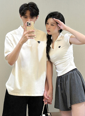 情侣装夏季新款polo衫短袖t恤一长一短高级感套装裙小众领证衣服