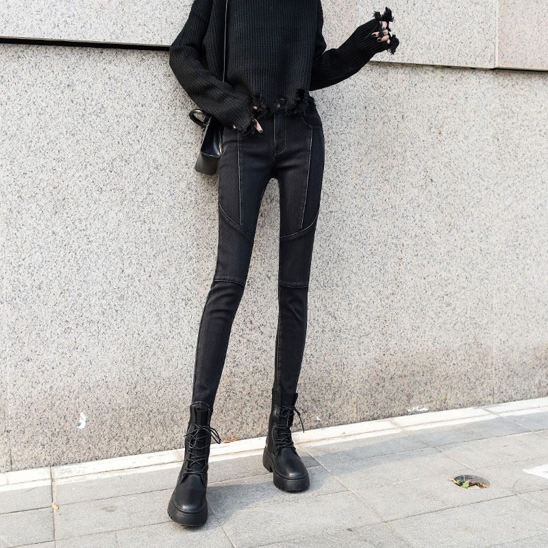 牛仔裤女秋冬高腰显瘦黑色2020新款发热加绒紧身九分小脚打底靴裤