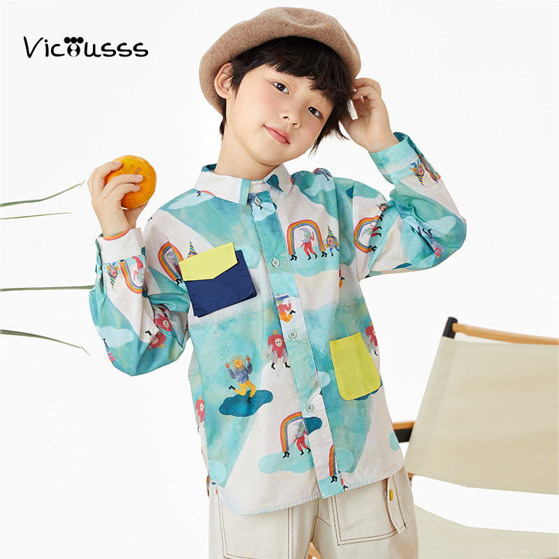 Viciusss男童清新印花衬衫春季新款儿童卡通帅气翻领洋气百搭衬衣,童装/婴儿装/亲子装,衬衫,淘宝优惠券,粉丝福利购,淘宝优惠卷