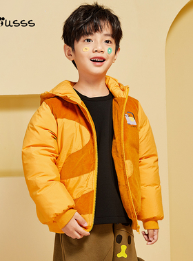 viciusss丸社男童棉服灯芯绒2025新款秋冬季儿童连帽加厚棉袄上衣