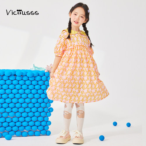 viciusss女童甜美宽松翻领连衣裙