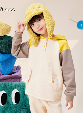 viciusss丸社男女童运动风撞色连帽加绒卫衣儿童保暖百搭休闲上衣