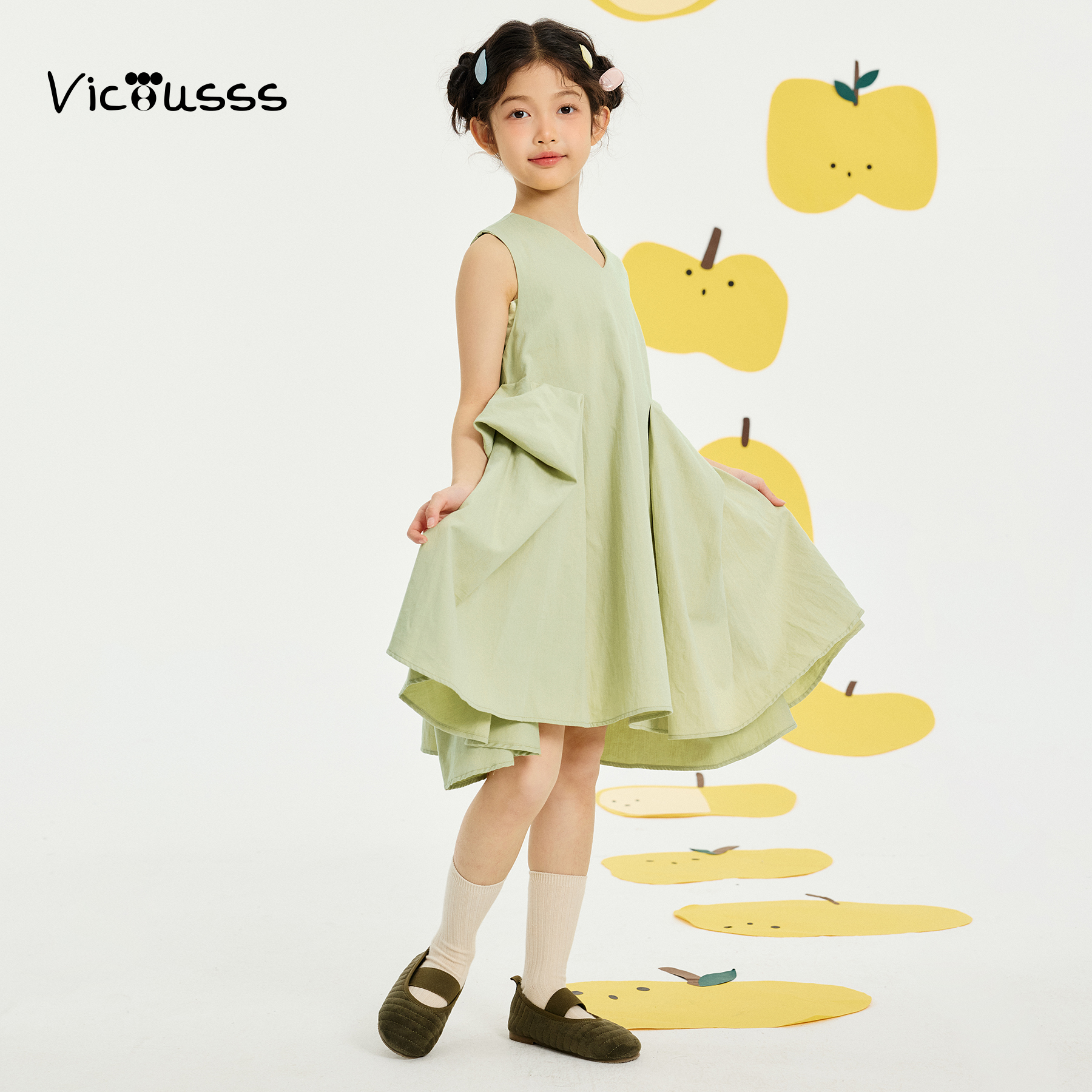 VICIUSSS童装女童无袖气质连衣裙2025夏季新品纯棉大裙摆裙子洋气