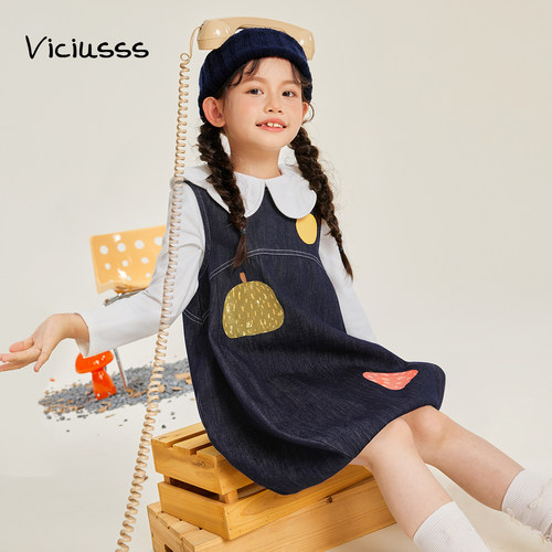 viciusss丸社牛仔背带裙女童洋气