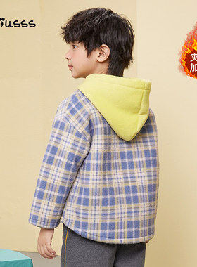 Viciusss丸社男童毛呢外套夹棉2025新款秋冬季儿童连帽呢子大衣厚