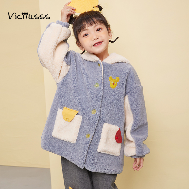 viciusss女童仿羊羔毛外套新款厚