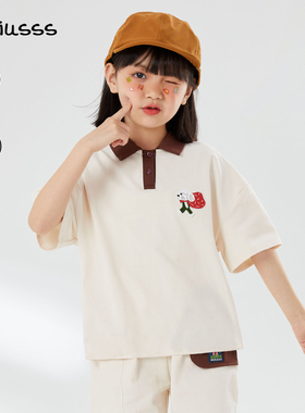 Viciusss夏季新品女童polo领短袖t恤时尚卡通刺绣趣味可爱上衣