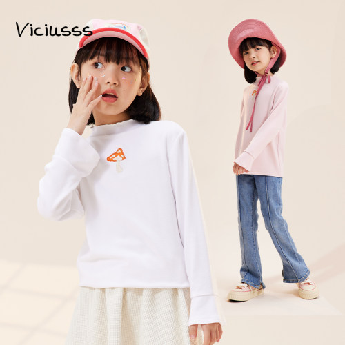 viciusss女童花边半高领打底衫薄
