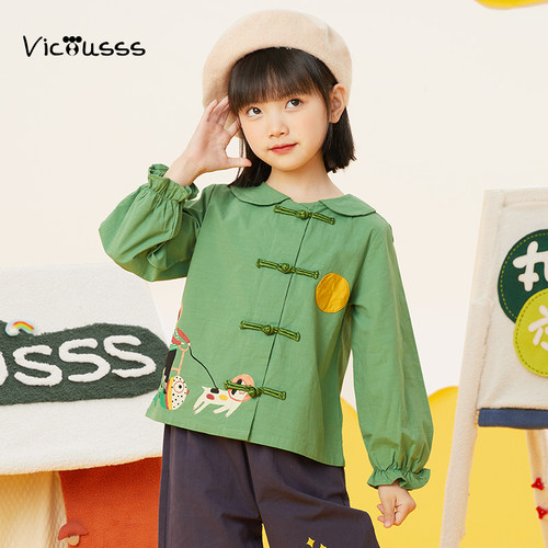 viciusss丸社女童衬衫长袖新中式