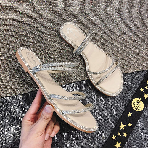 2022年夏季网红水钻露趾平底