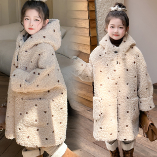 盼盼熊女童冬装外套女孩冬季棉袄棉服加绒加厚儿童冬季中长款大衣