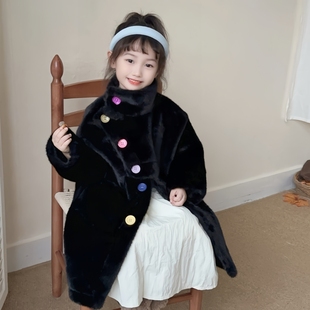 盼盼熊女童皮草外套皮毛一体仿水貂绒毛毛大衣儿童2025秋冬装 女孩