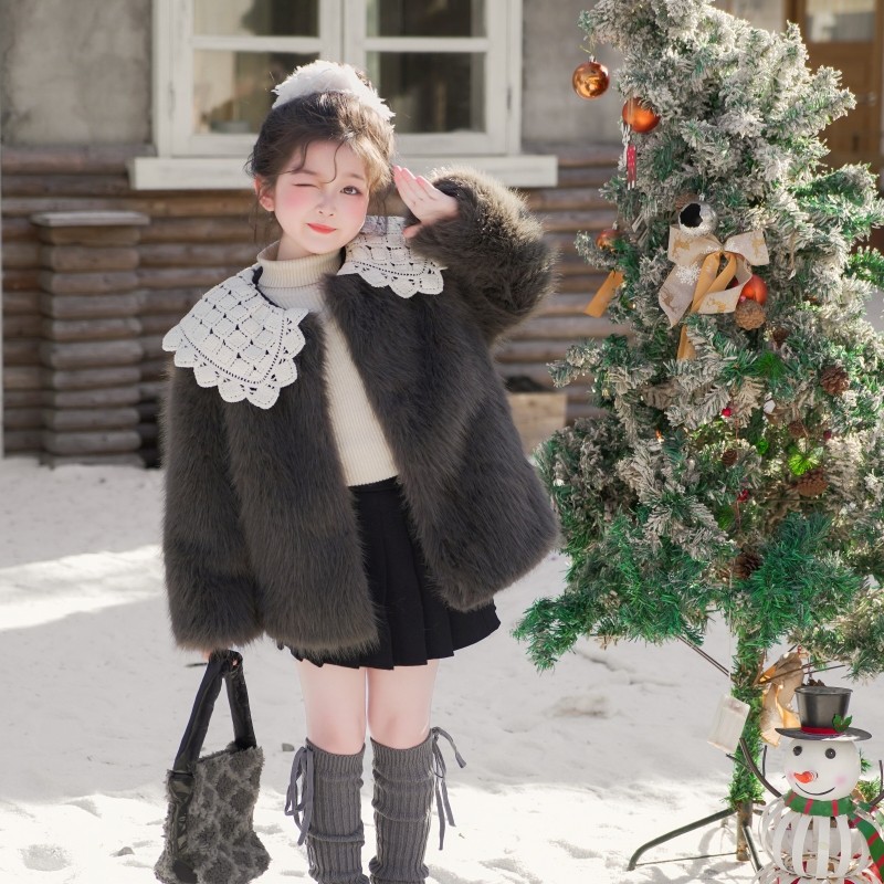 盼盼熊女童仿狐狸毛冬装保暖外套