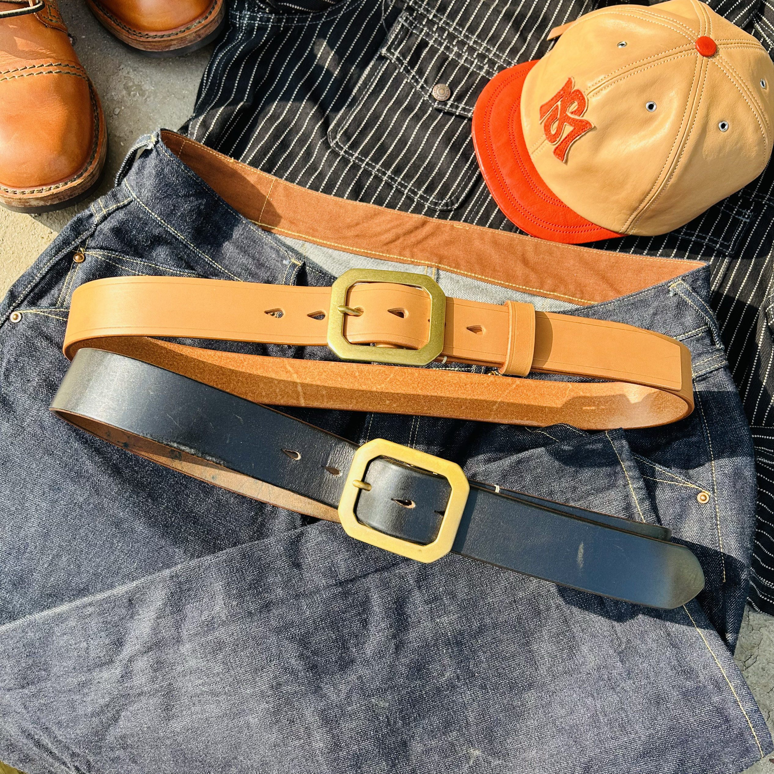 RRL 风格日产实心黄铜八角扣 进口美鞍 植鞣革 马缰 手工皮带订制