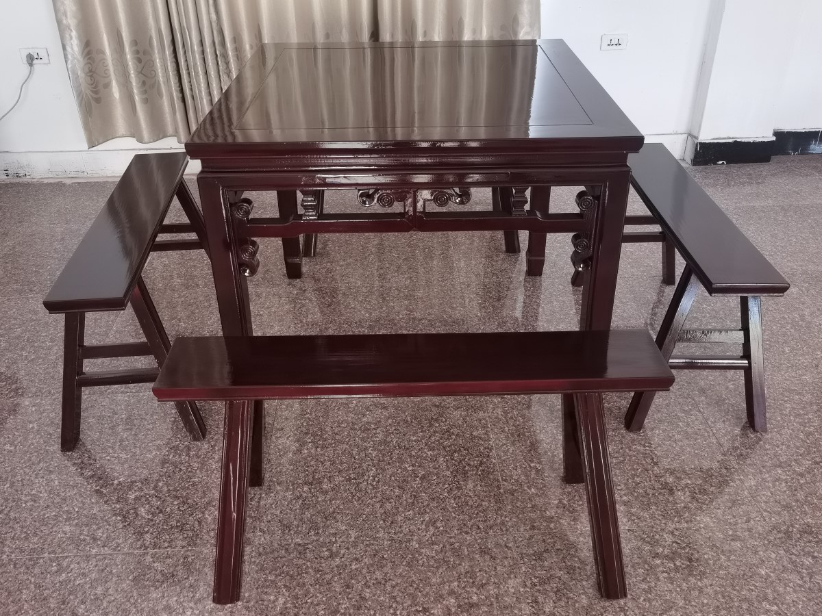 八仙桌套装，实木八仙桌，明清仿古家具 ，十六勾八仙桌
