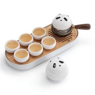 熊猫侧把壶茶盘功夫茶具套装 小套家用轻奢便携式 旅行茶具送礼套装
