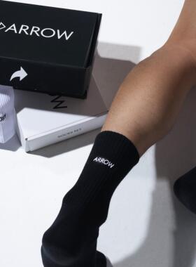 ARROW后跟字母刺绣男士长筒袜子四季款纯棉吸汗透气运动袜百搭