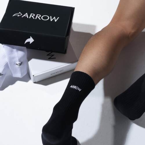 ARROW后跟字母刺绣男士长筒袜子四季款纯棉吸汗透气运动袜百搭