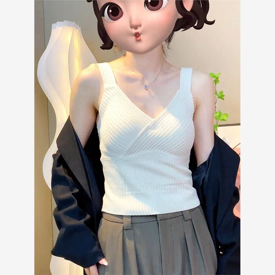 大码自带胸垫一体免穿文胸吊带背心女内搭夏季遮副乳大胸美背上衣