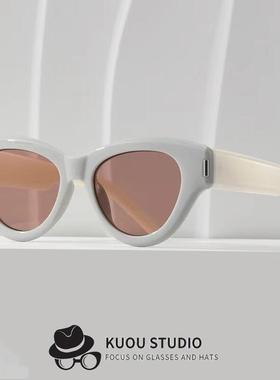 复古猫眼墨镜女款黑色大框高级感2024新款防紫外线方圆脸太阳眼镜