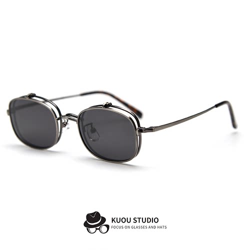 新款金属翻盖偏光太阳镜潮男女复古近视眼镜框两用可配度数