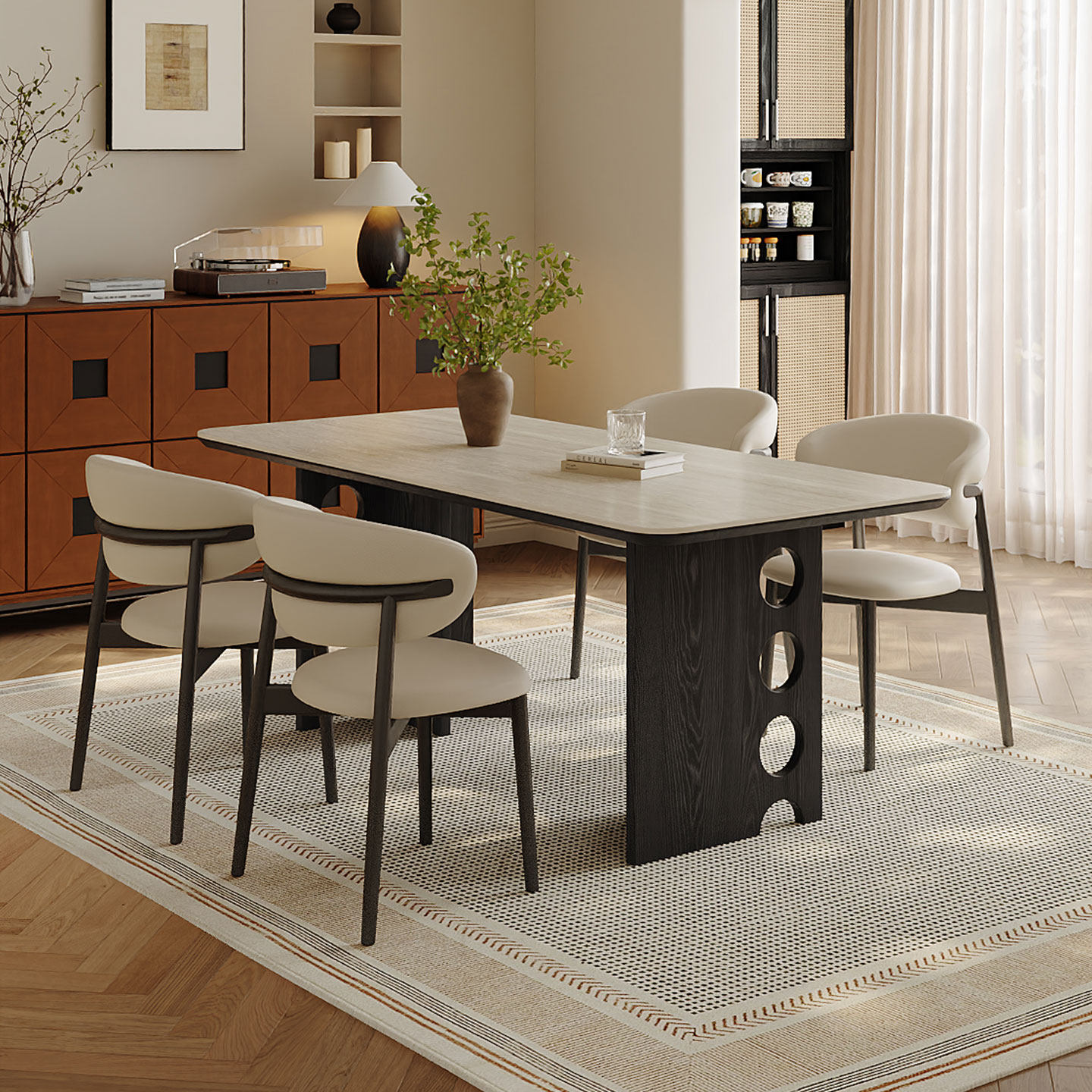 乔美特法式复古实木岩板餐桌长方形家用桌子中古风2025新款餐桌