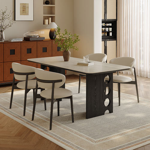 乔美特法式复古实木岩板餐桌长方形家用桌子中古风2025新款餐桌